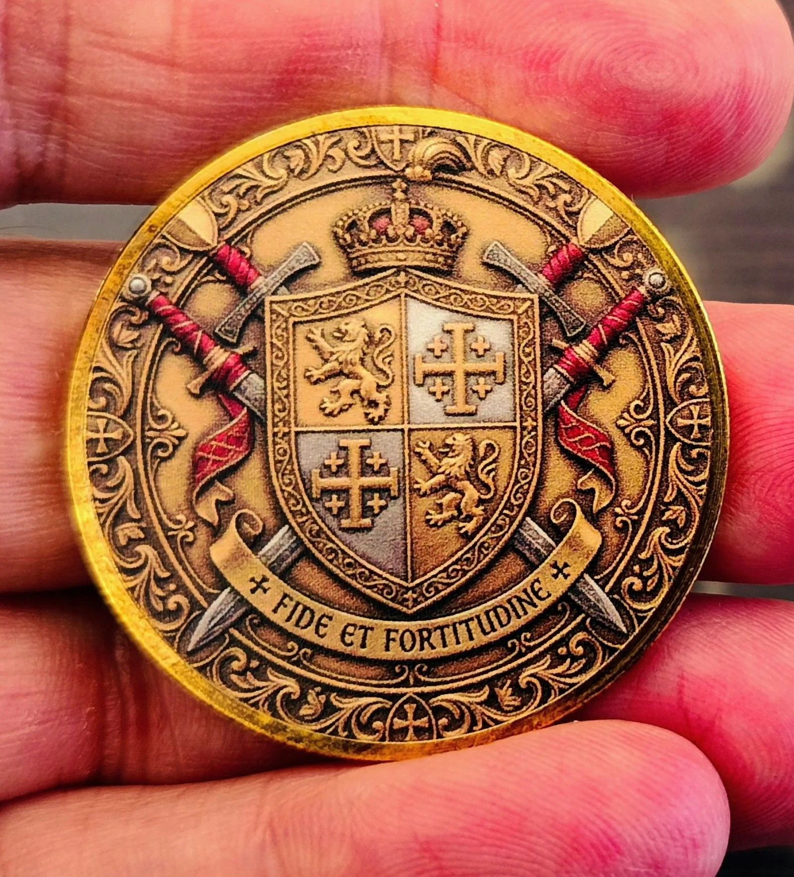 Zeer mooie riddermedaille, wapenrusting, wapen, devies Diameter 4cm – photo 2
